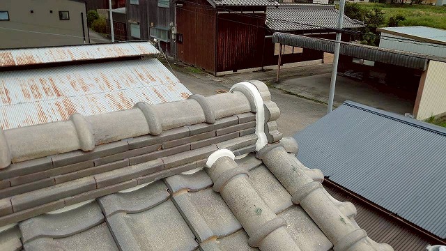 加古川市　鬼瓦周辺の漆喰施工